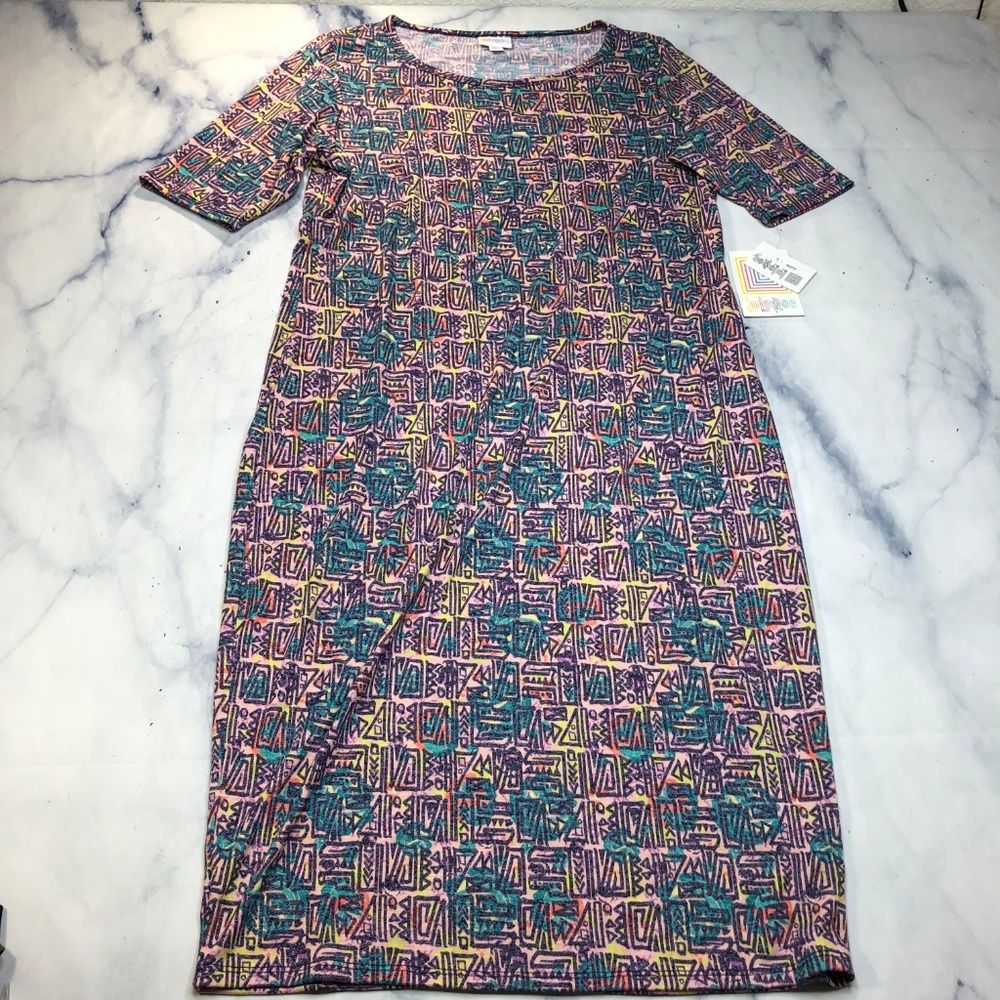 Lularoe Pastel Geometric Julia Fitted Dress - Picture 8 of 8